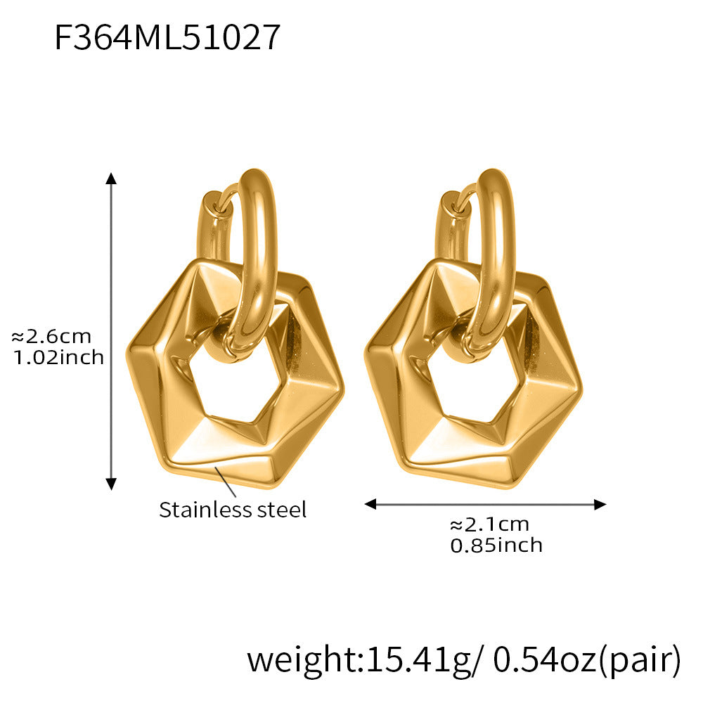B廠-不鏽鋼幾何異形橢圓吊墜耳環INS歐美風簡約氣質耳飾鍍18k金「F364」25.10-5
