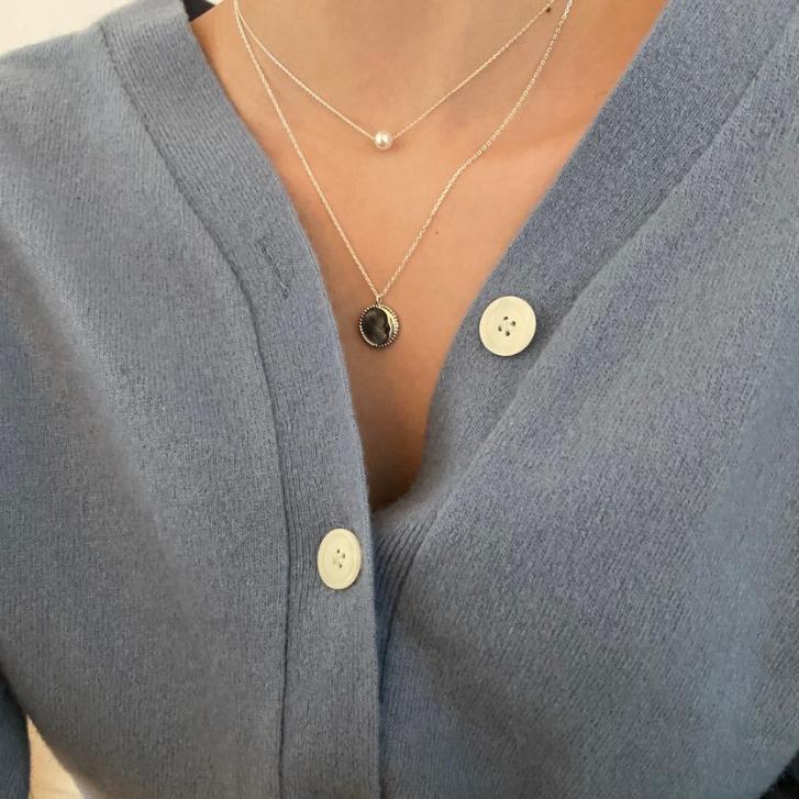 F廠-韓國韓版925純銀INS 小紅書珍珠米珠項鍊銀飾品簡約項鍊「B1080」25.04-4