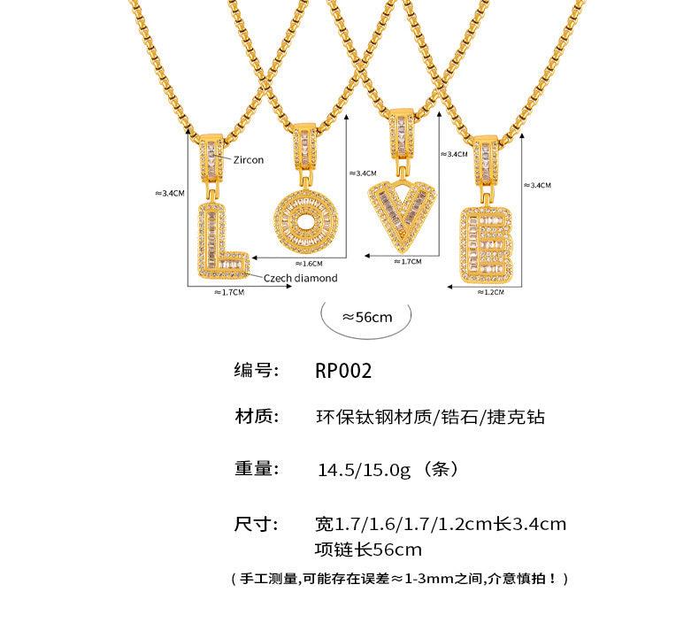 B廠-INS簡約字母鑲鑽鋯石吊墜歐美長款盒子鏈鈦鋼鍍金項鍊飾品批發潮「RP002」24.12-2