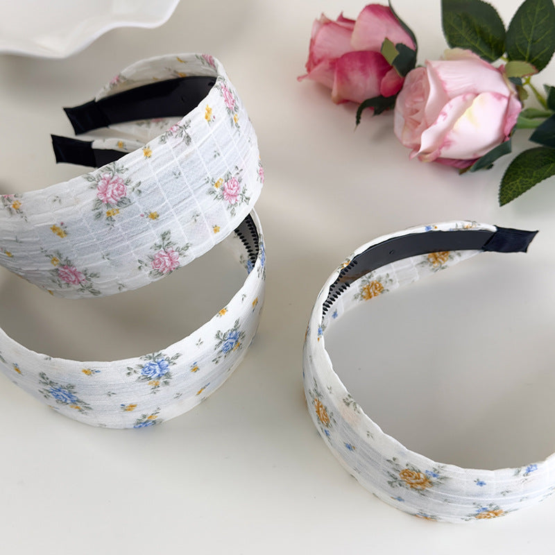 E廠-法式田園風碎花髮箍女生氛圍感高顱頂寬邊髮箍外出百搭甜美系頭箍「26846」25.04-4