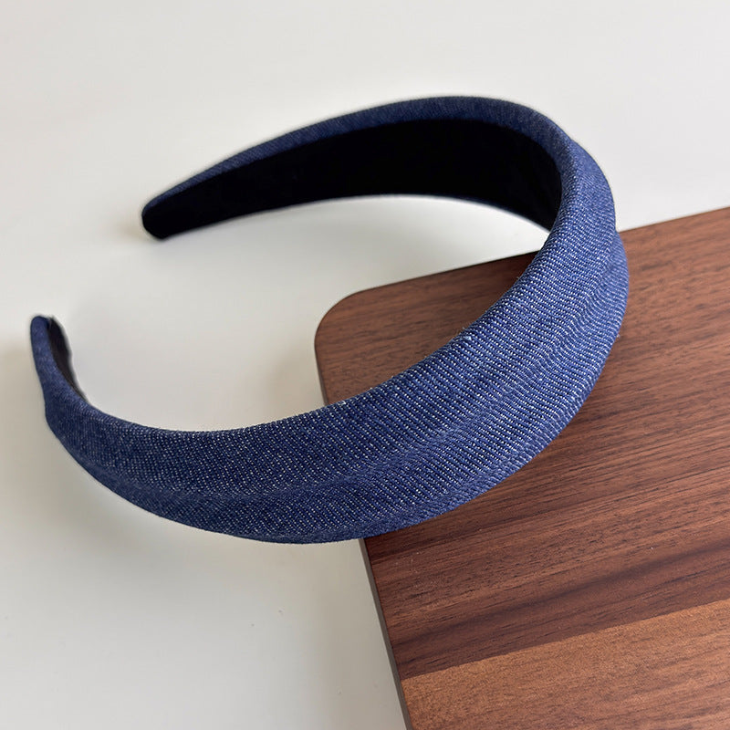 E廠-小清新風~韓系牛仔布藝簡約寬邊髮箍女款2025新款高顱頂頭箍髮飾「27250」25.07-4