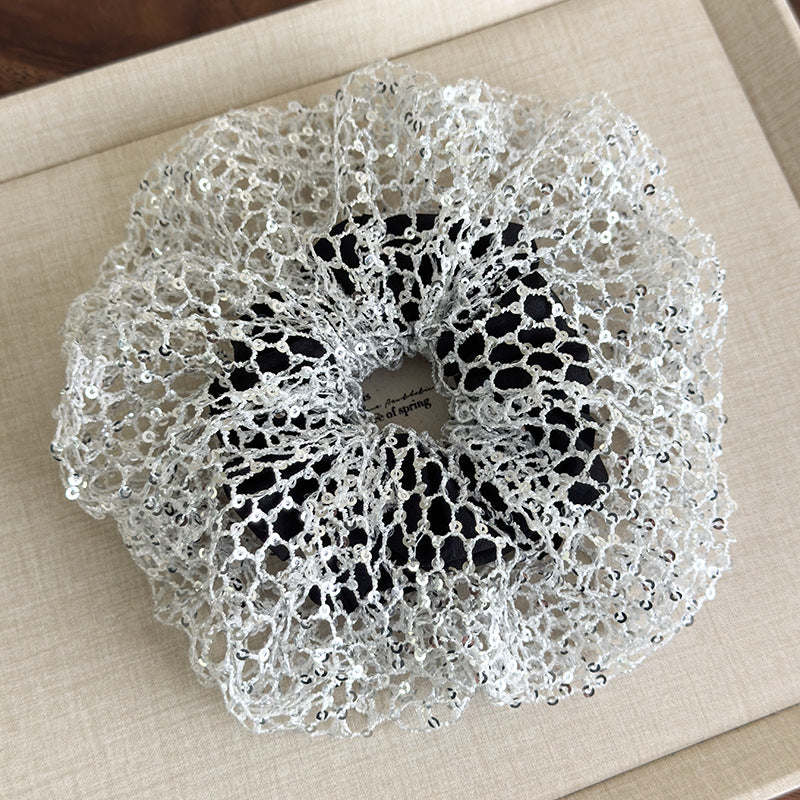 E廠-韓版森系亮片超仙大腸髮圈2025新款法式鏤空裙擺芭蕾風甜美髮飾女「27056」25.06-2