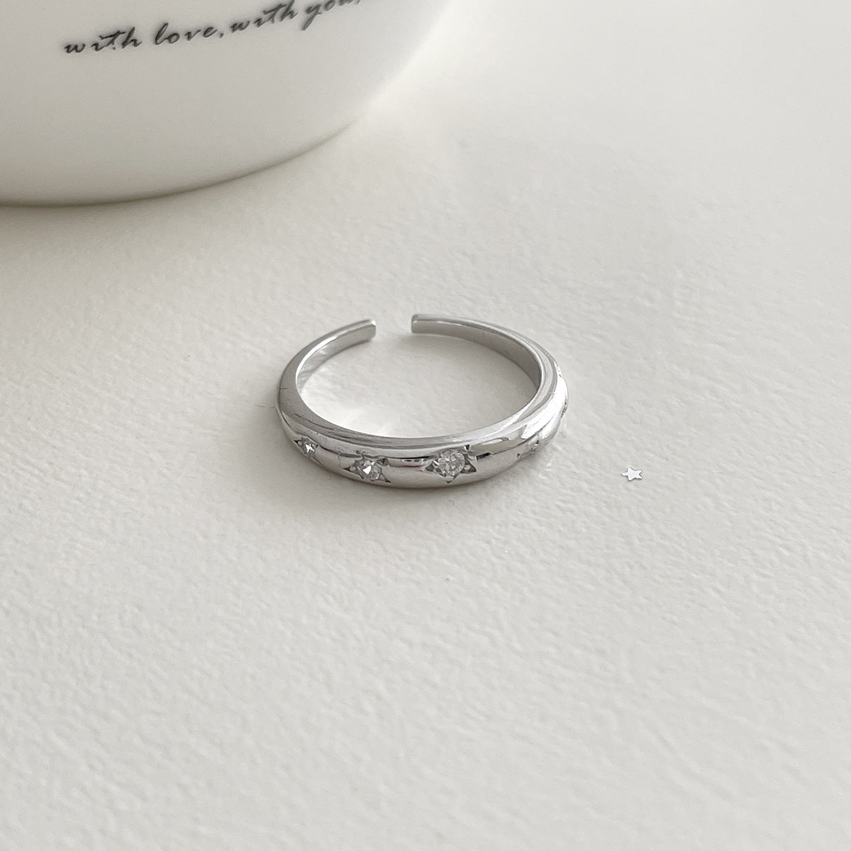 C廠-時尚個性冷淡風星星吊墜純銀戒指女小眾輕奢疊戴風多層鋯石食指戒「JZ-0720」25.10-5