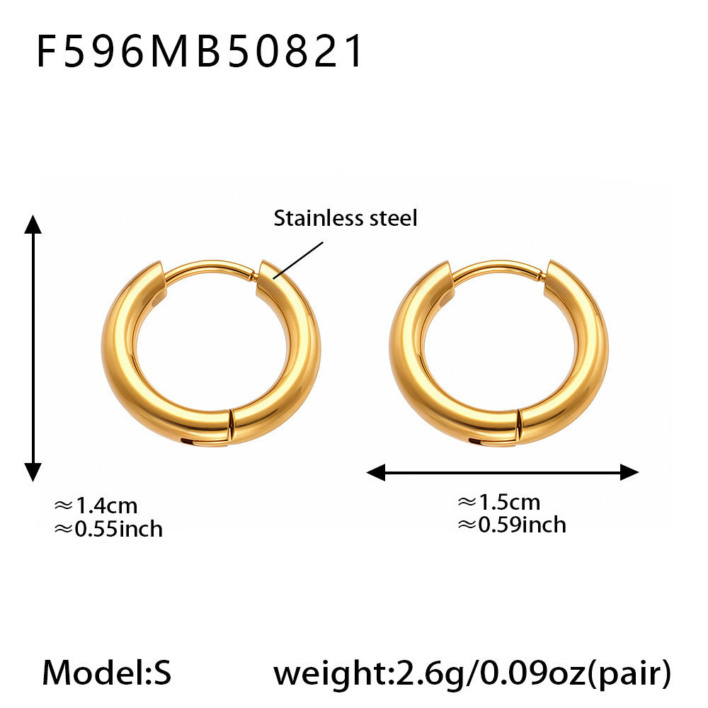 B廠-ins小眾設計感不鏽鋼幾何素圈耳環百搭時尚耳飾鍍18k金批發「F596」25.08-5