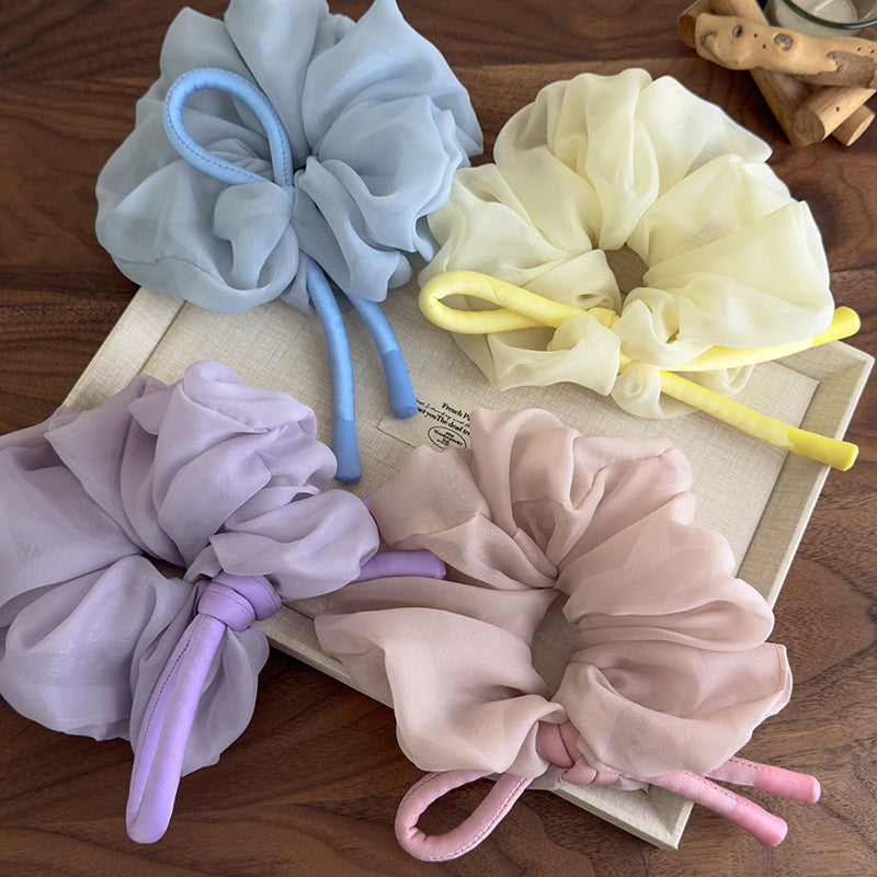 E廠-韓國少女雪紡蓬松大腸髮圈2025新款高級甜美蝴蝶結頭繩扎馬尾髮飾「27102」25.06-3