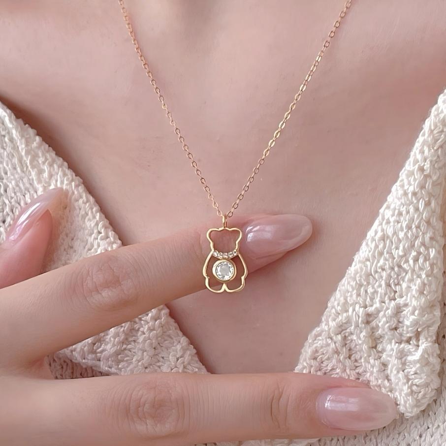 F廠-韓國韓版925純銀小熊鋯石項鍊簡約氣質ins網紅小紅書項鍊「B1370」25.08-3