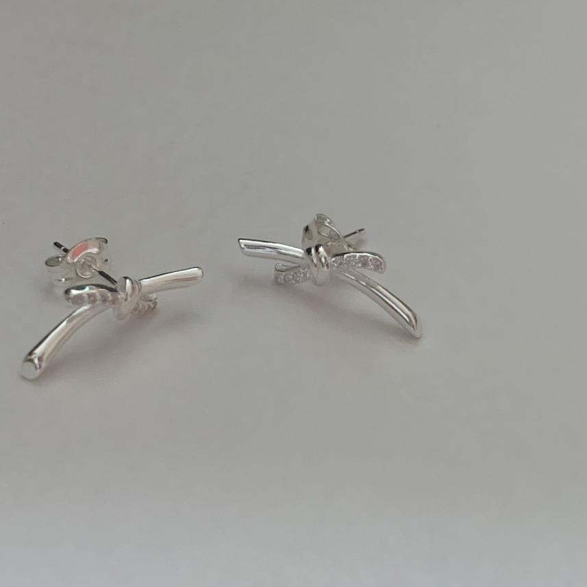 F廠-韓國韓版925純銀蝴蝶結耳釘耳環簡約氣質百搭ins風耳飾「C1377」25.01-2