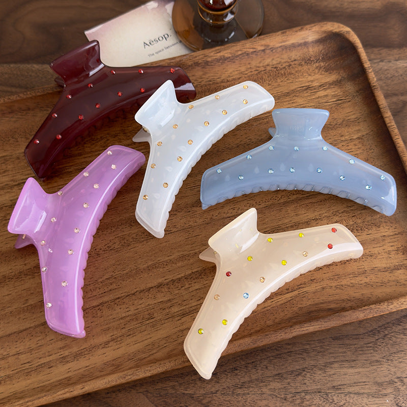 E廠-韓版髮飾頭飾氣質甜美清透感鑲鑽壓克力抓夾髮抓春夏彩色樹脂抓夾「27015」25.05-5