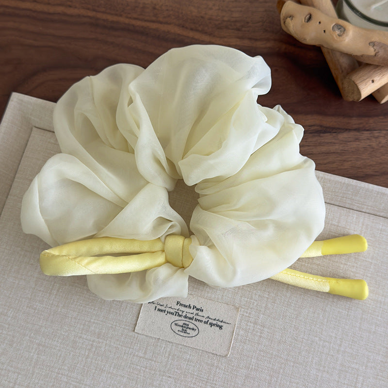 E廠-韓國少女雪紡蓬松大腸髮圈2025新款高級甜美蝴蝶結頭繩扎馬尾髮飾「27102」25.06-3