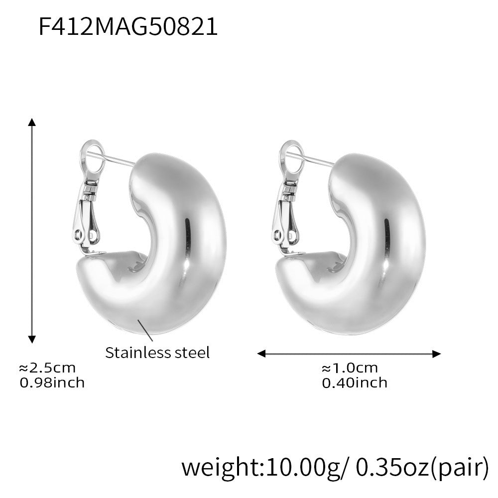 B廠-歐美飾品不鏽鋼胖乎乎小號空心C型耳環鍍18k真金耳釘不掉色「F412」25.08-5