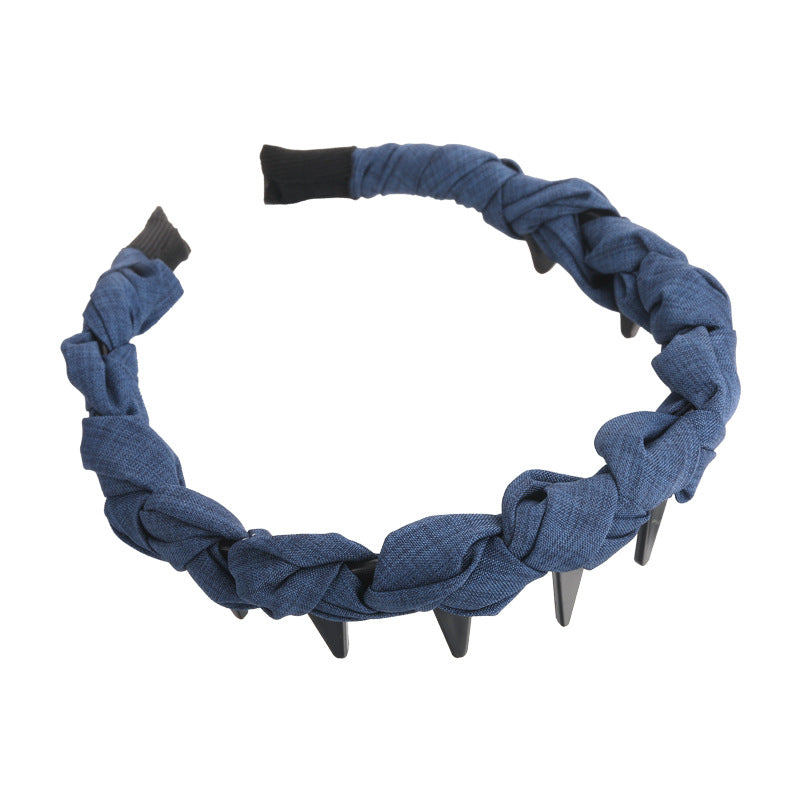 E廠-正反兩戴牛仔藍波浪帶齒高顱頂髮箍壓髮洗臉頭箍防滑碎髮整理神器「27107」25.06-4