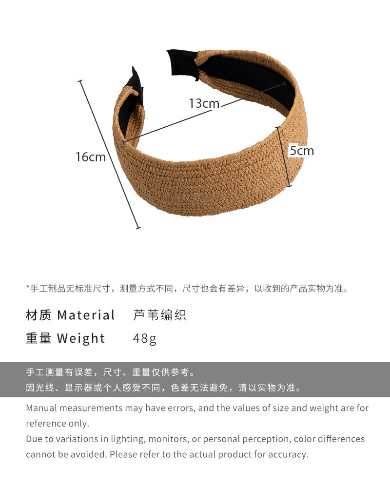E廠-復古老錢風草編寬邊髮箍女高級感日常外戴頭箍高顱頂度假髮捆頭飾「26926」25.05-3