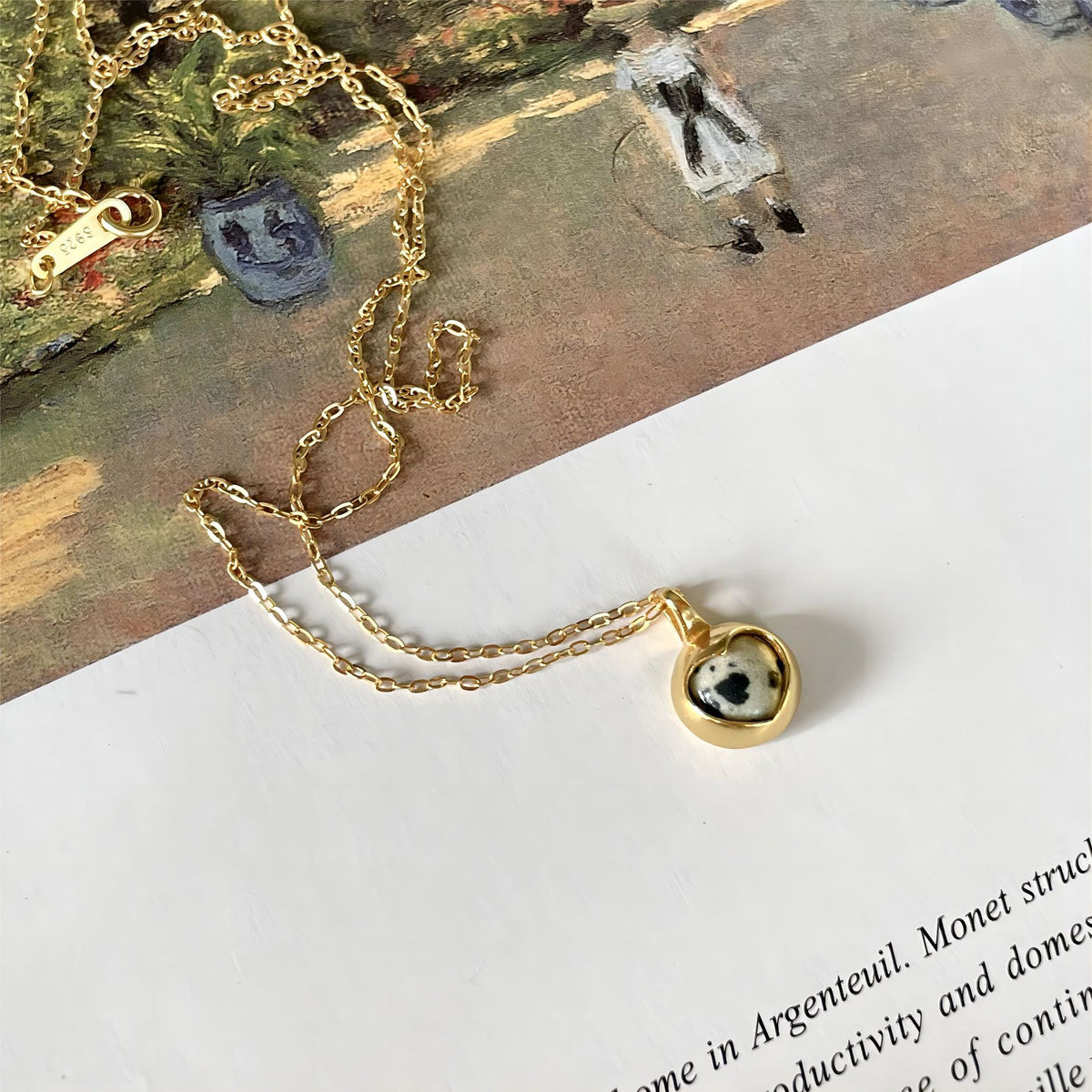 F廠-韓國韓版925純銀愛心斑馬石項鍊簡約ins網紅小紅書項鍊「B1193」25.06-3