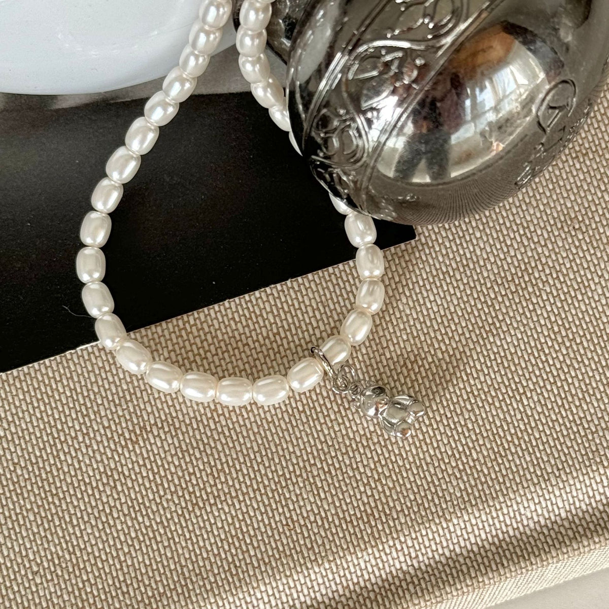 F廠-韓國韓版925純銀小熊珍珠項鍊項鍊簡約氣質ins網紅小紅書「B896」25.08-4