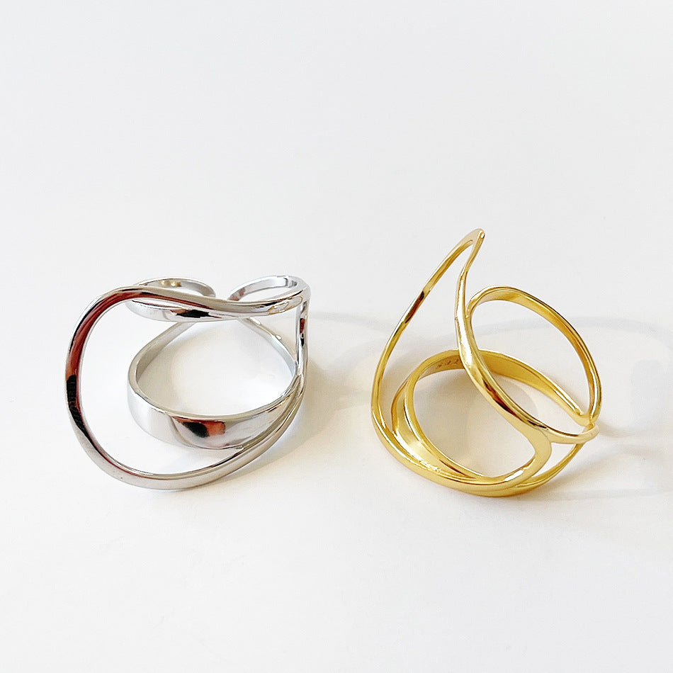 F廠-跨境歐美韓國雙層925純銀橢圓戒指簡約輕奢朋克指環戒指批發代發「J1433」25.09-1