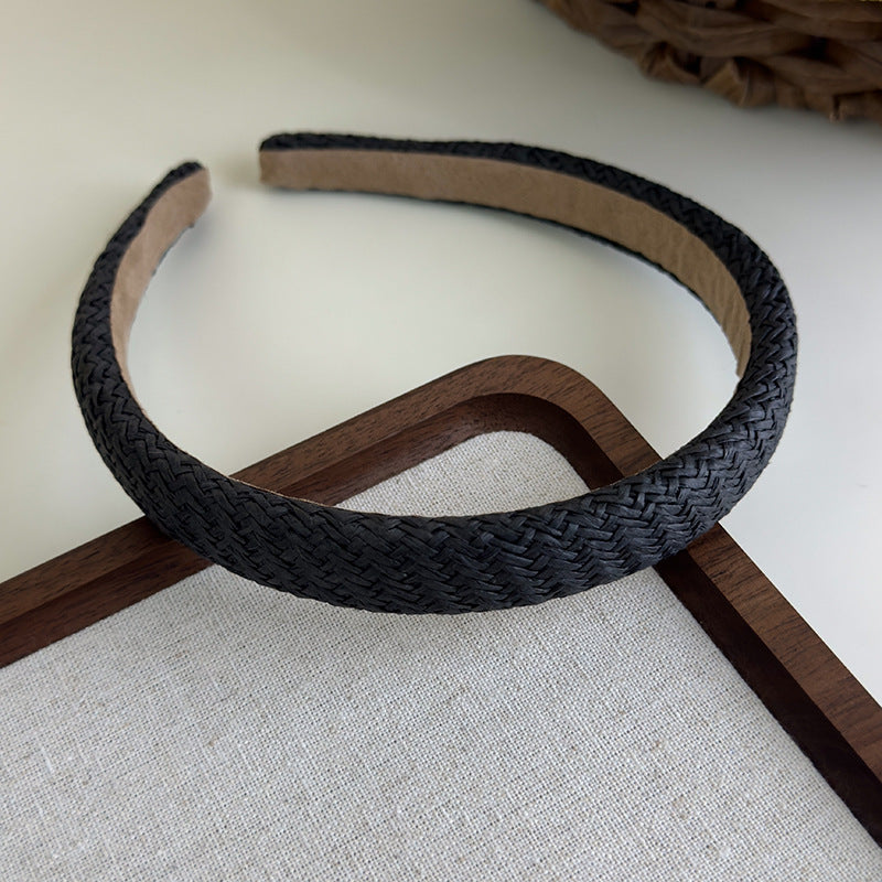 E廠-度假風草編寬邊髮箍女款波西米壓頭箍日常外戴髮捆高顱頂洗臉髮卡「25684」25.06-4