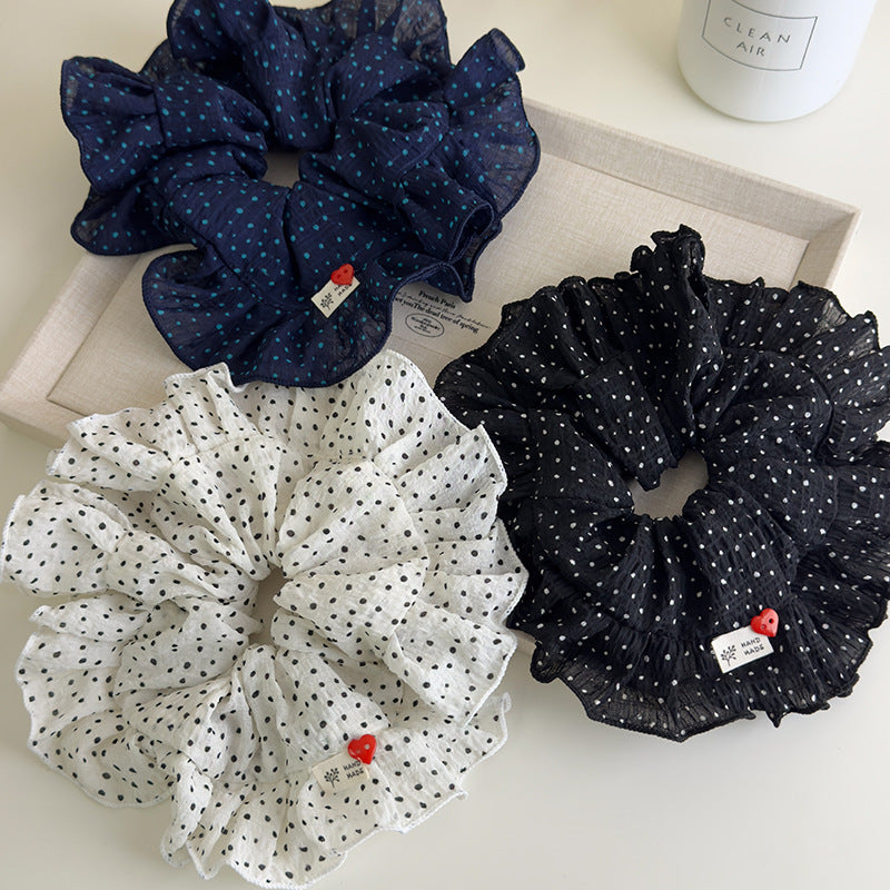 E廠-韓系慵懶風波點荷花邊大腸髮圈女高級感扎頭髮超大號百搭頭繩髮圈「27038」25.06-1