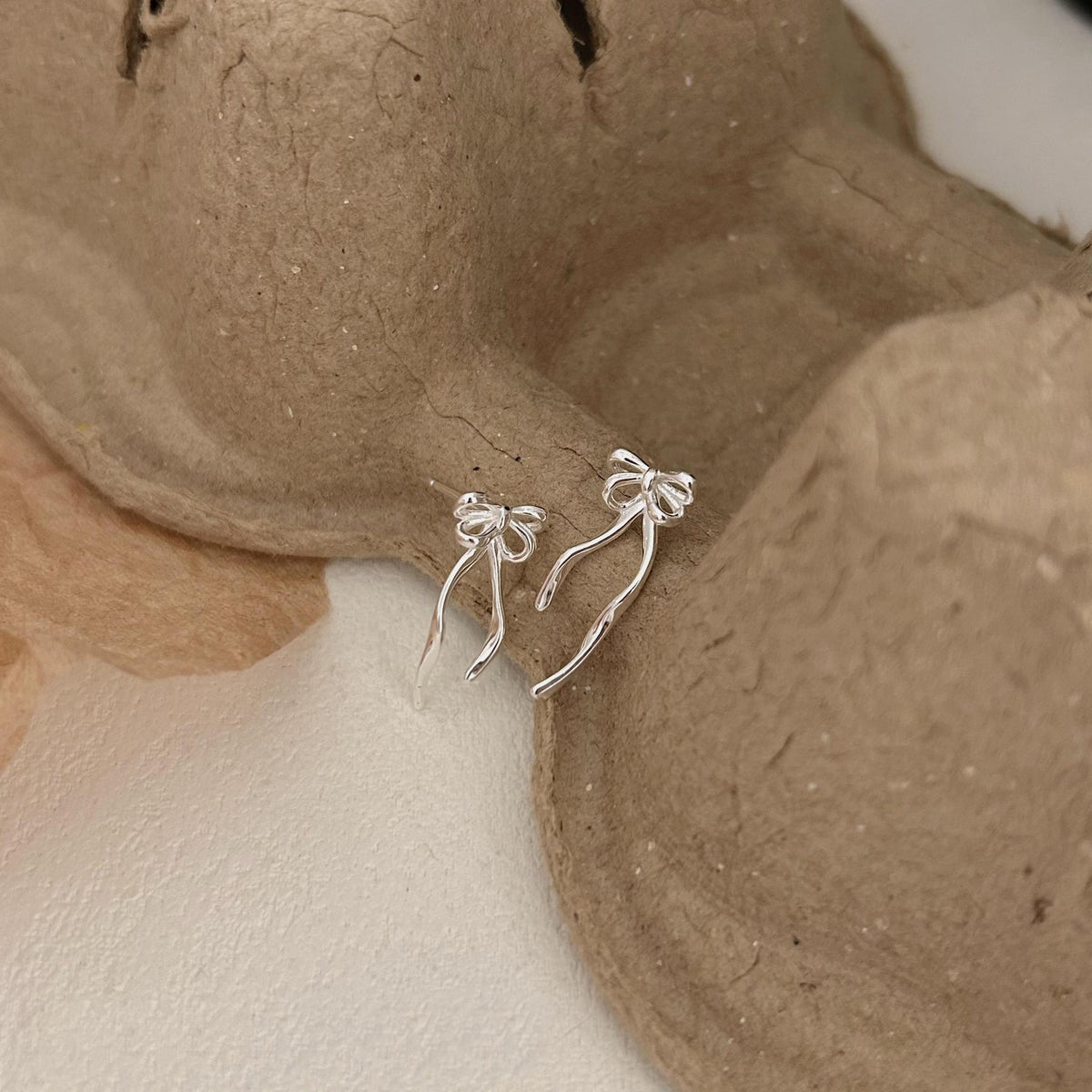 F廠-韓國韓版925純銀蝴蝶結耳釘耳環簡約氣質百搭ins風耳飾「C1296」25.04-4