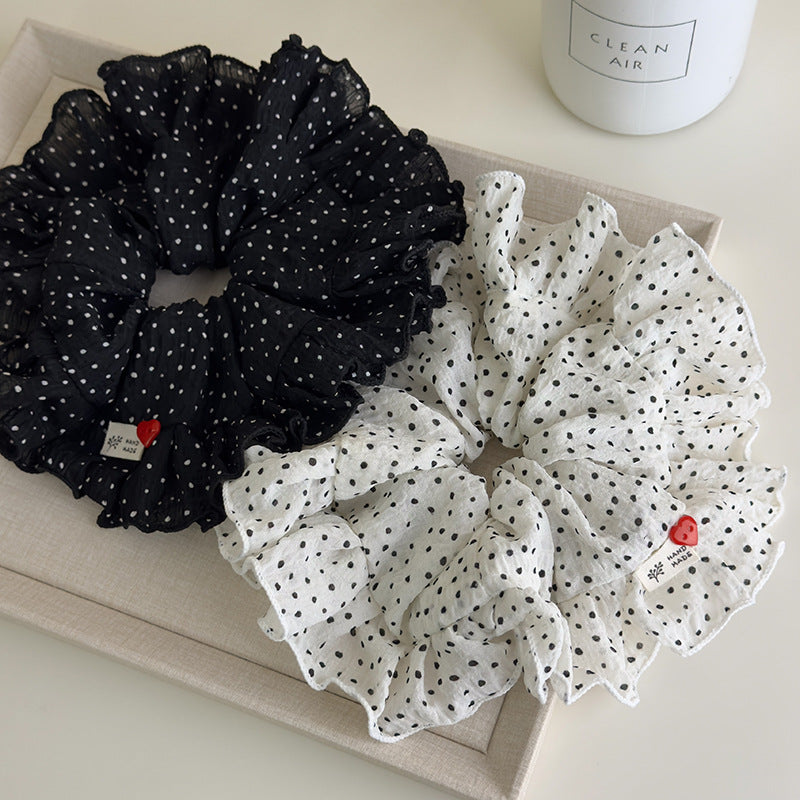 E廠-韓系慵懶風波點荷花邊大腸髮圈女高級感扎頭髮超大號百搭頭繩髮圈「27038」25.06-1