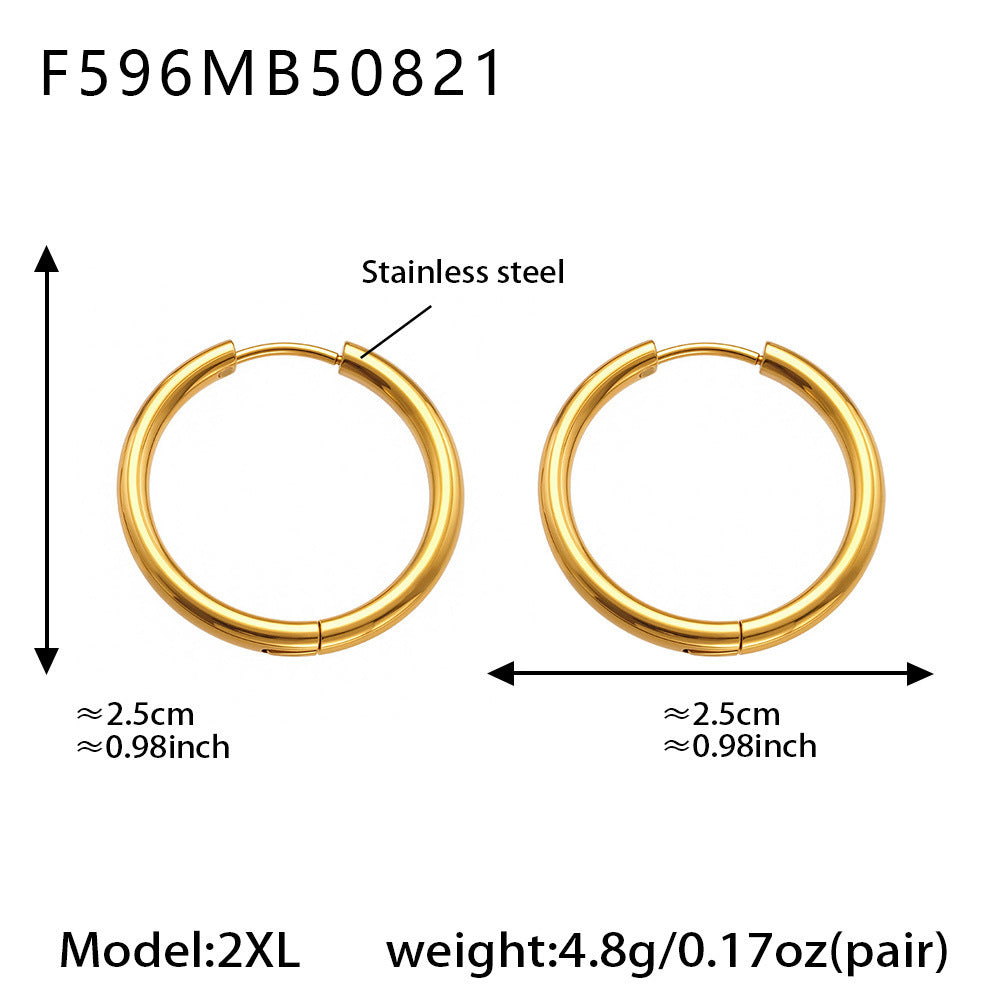 B廠-ins小眾設計感不鏽鋼幾何素圈耳環百搭時尚耳飾鍍18k金批發「F596」25.08-5