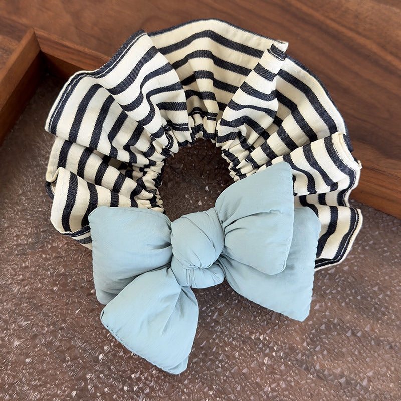 E廠-可愛麵包蝴蝶結條紋大腸圈韓系少女丸子頭皮筋充棉髮圈2025髮飾品「26918」25.05-3