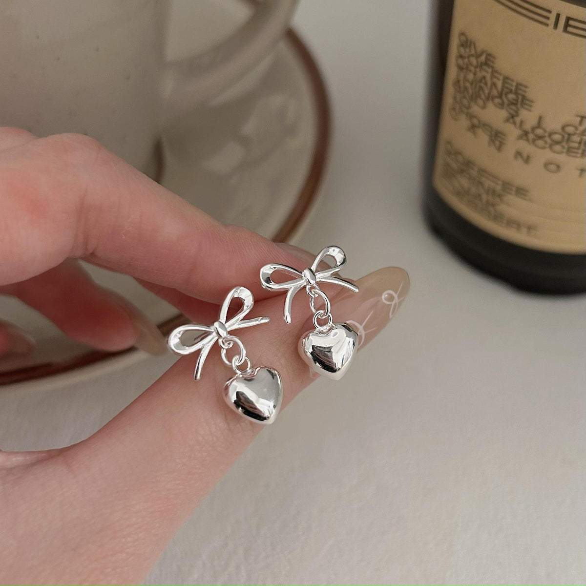 F廠-韓國韓版925純銀蝴蝶結愛心耳釘簡約氣質百搭ins風耳飾「C1291」25.04-4