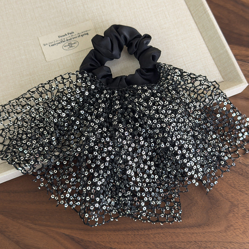 E廠-韓版森系亮片超仙大腸髮圈2025新款法式鏤空裙擺芭蕾風甜美髮飾女「27056」25.06-2