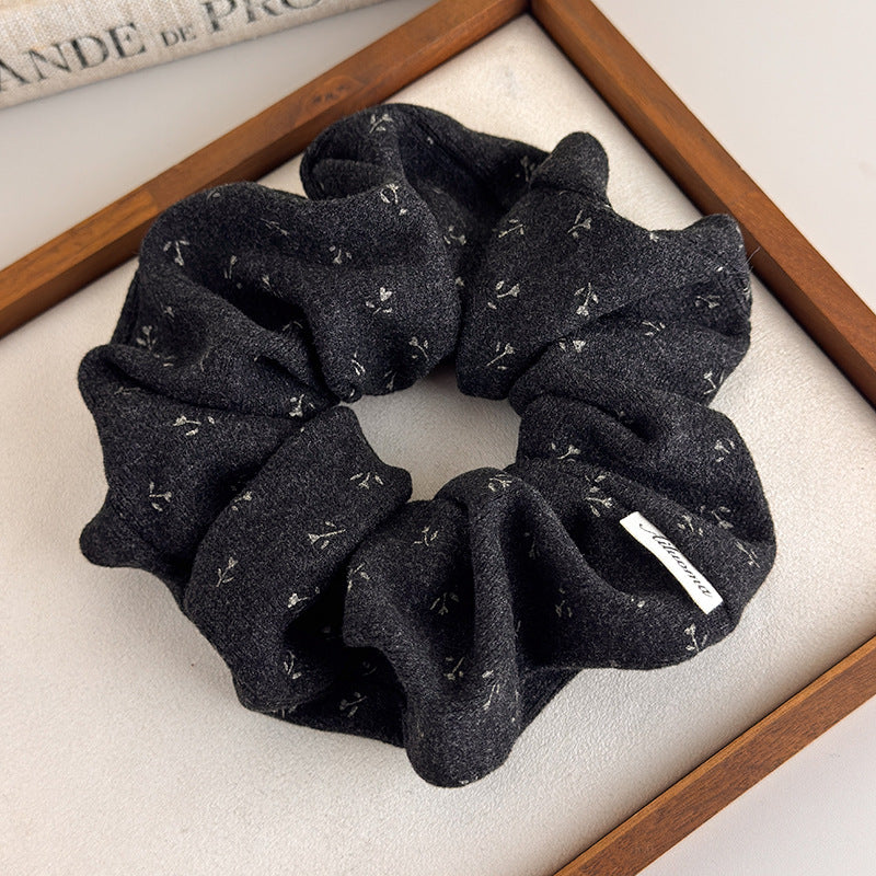 E廠-韓系小碎花針織大腸髮圈高級感印花髮繩復古氣質馬尾皮筋頭繩頭花「27618」25.10-5