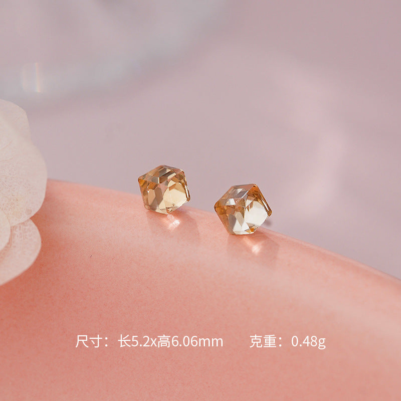 D廠-S925純銀茶色幻彩方形水晶耳環簡約韓風輕奢養耳洞耳飾「YC2499E YC2913E」25.10-4