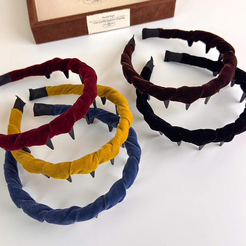 E廠-秋冬復古彩色絲絨波浪倒插梳帶齒髮箍韓版高顱頂碎髮髮卡頭箍頭飾「27384」25.08-5