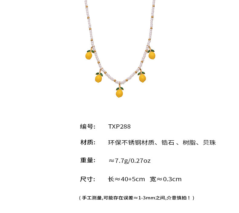 B廠-夏日小清新樹脂檸檬雛菊項鍊手工串珠高光貝珠水果掛墜頸鏈「TXP288」25.06-3