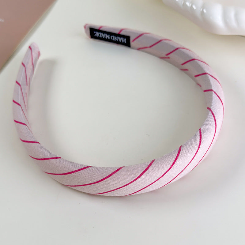 E廠-芭蕾粉~甜美紅色波點斜條紋海綿寬髮箍高級感頭箍氣質高顱頂髮卡「26884」25.05-1