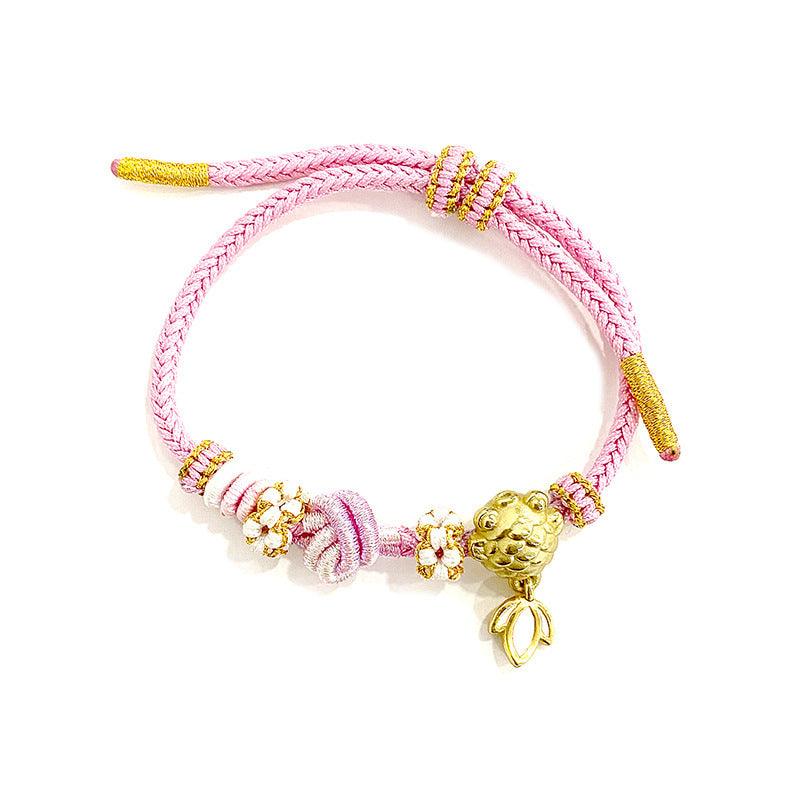 D廠-S999足銀可愛小金魚手繩女學生祝福禮物甜美粉色編製手繩「YC5292SL」24.05-5