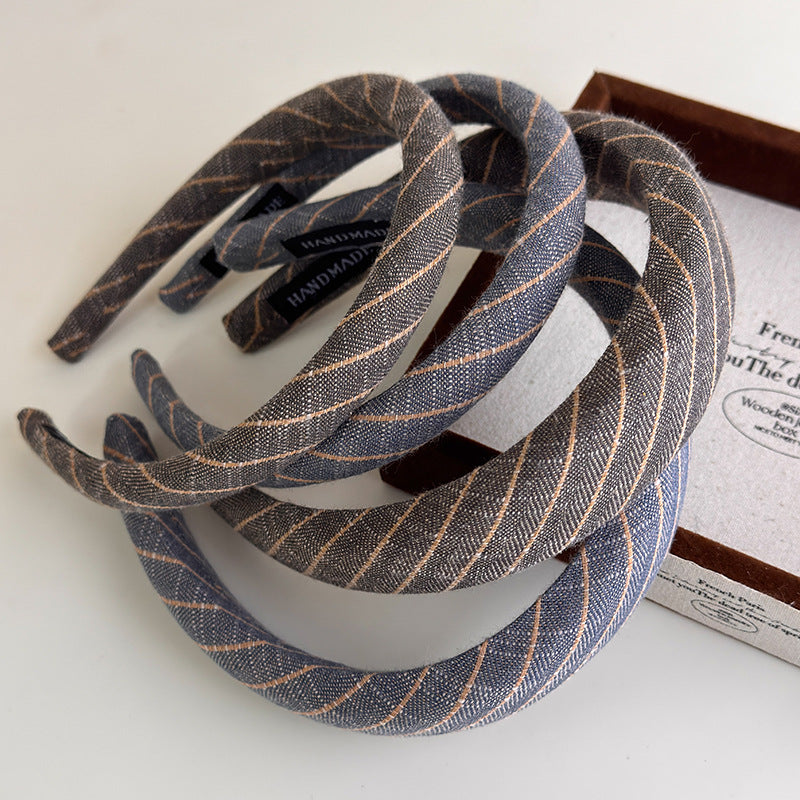 E廠-早秋氣質簡約細條紋麻格髮箍百搭外出高顱頂頭箍女復古壓髮髮卡「27323」25.08-3