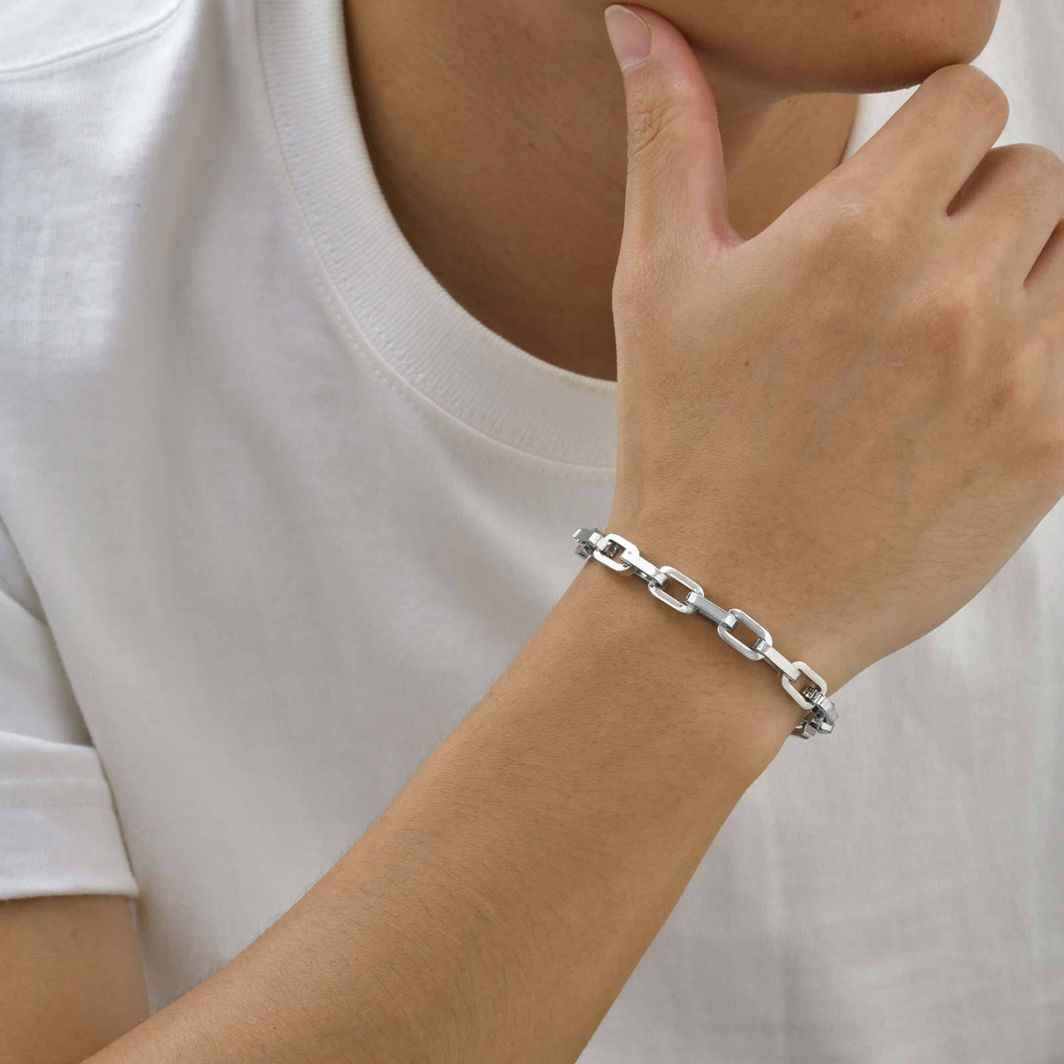 G廠-鈦鋼男士飾品歐美批發 不鏽鋼方形手工鏈手鍊時尚簡約飾品「BR-2395」25.06-1