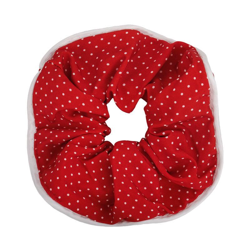 E廠-顯白紅色波點蕾絲大腸髮圈髮繩方巾少女髮圈頭繩扎髮皮筋髮飾2024「26316」24.11-5