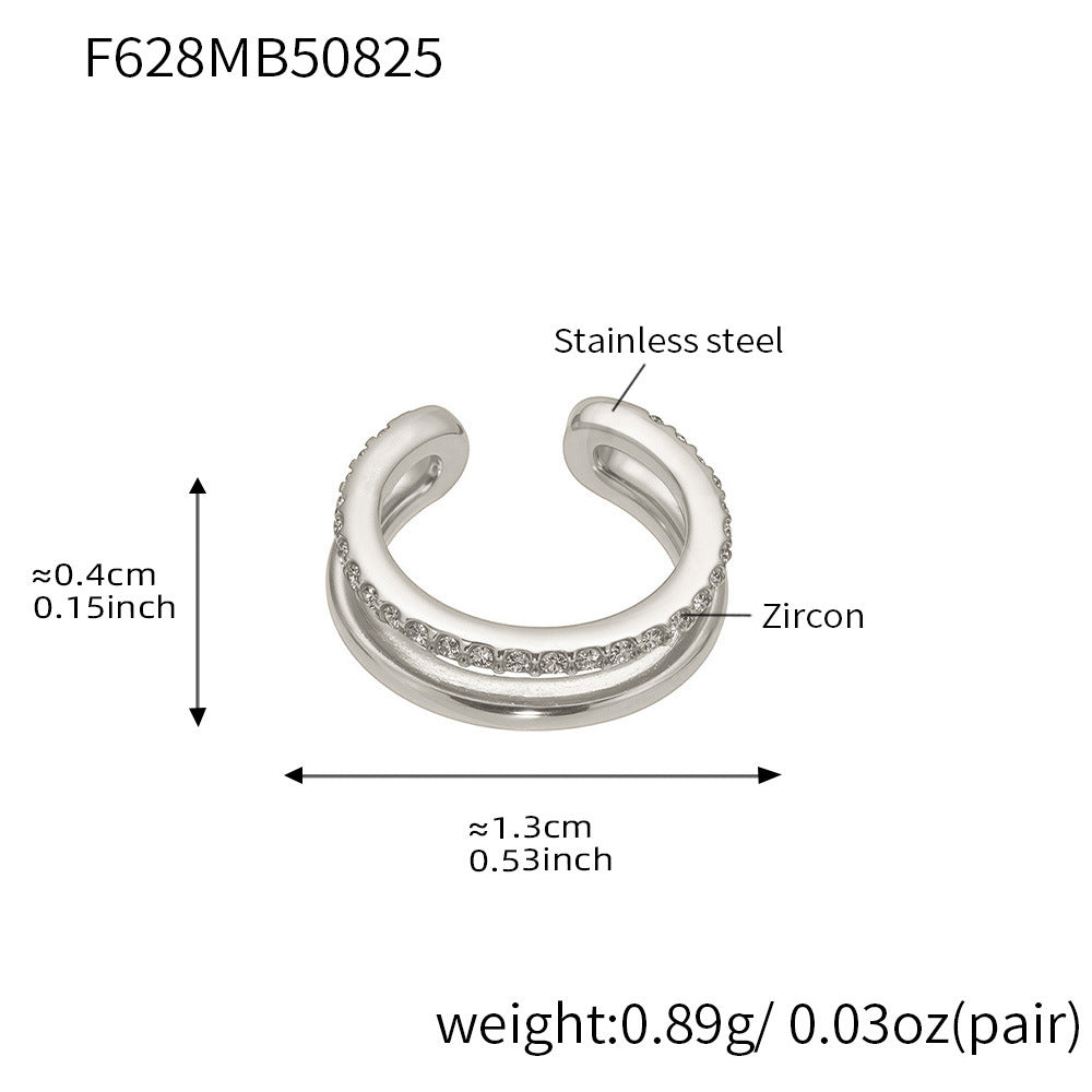 B廠-歐美跨境新款飾品不鏽鋼鑲鋯石三層耳骨夾耳飾簡約時尚耳環「F428-F421」25.08-5