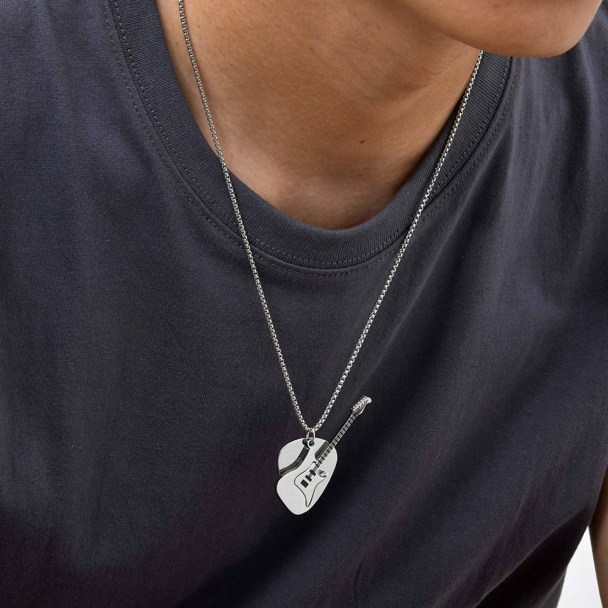 G廠-鈦鋼飾品 男士朋克搖滾不鏽鋼吉他撥片吉他吊墜項鍊潮配飾「NC-2320」25.08-1