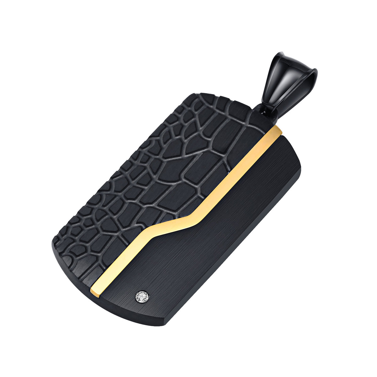 G廠-鈦鋼黑色吊牌 不鏽鋼白色鋯石狗牌吊墜項鍊「PN-1689」25.09-2