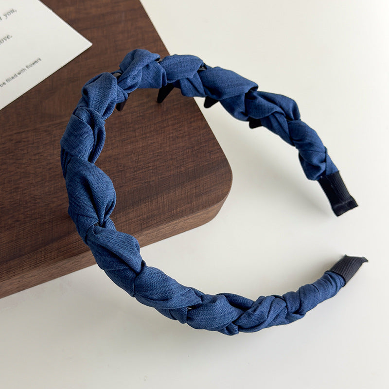 E廠-正反兩戴牛仔藍波浪帶齒高顱頂髮箍壓髮洗臉頭箍防滑碎髮整理神器「27107」25.06-4