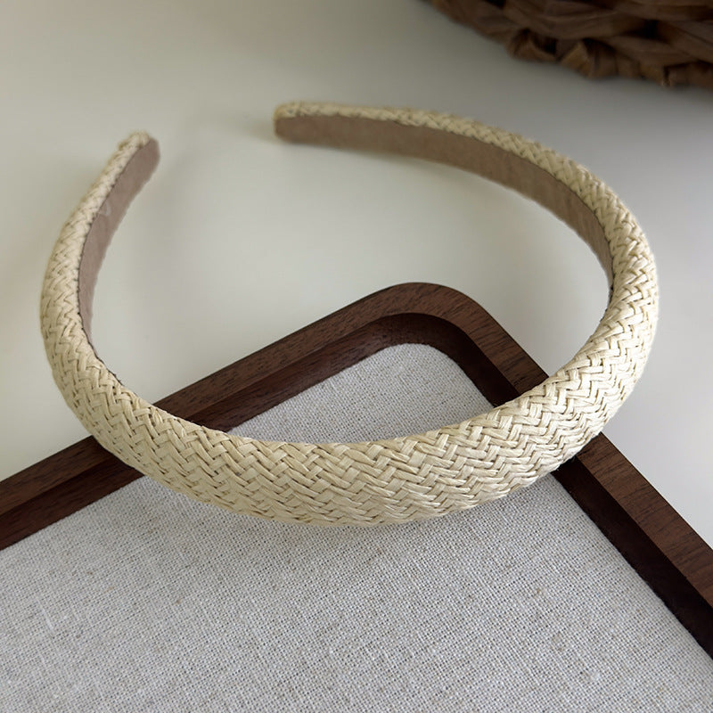 E廠-度假風草編寬邊髮箍女款波西米壓頭箍日常外戴髮捆高顱頂洗臉髮卡「25684」25.06-4