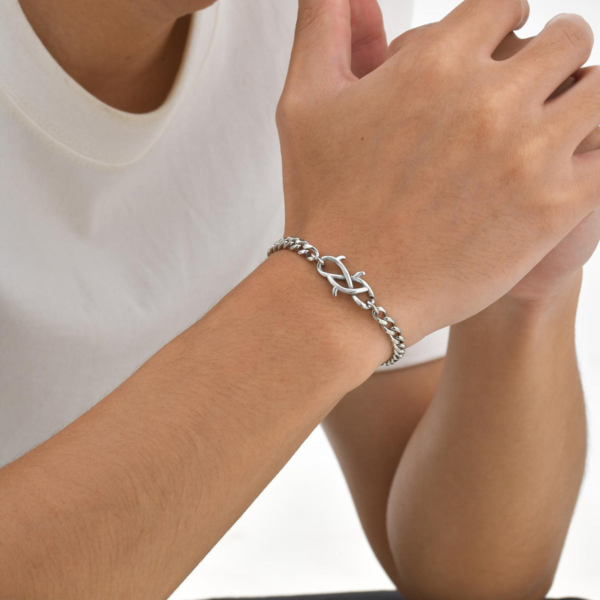 G廠-鈦鋼飾品 跨境歐美男士時尚簡約手飾不鏽鋼荊棘磨鏈手鍊「BR-2570」25.07-3