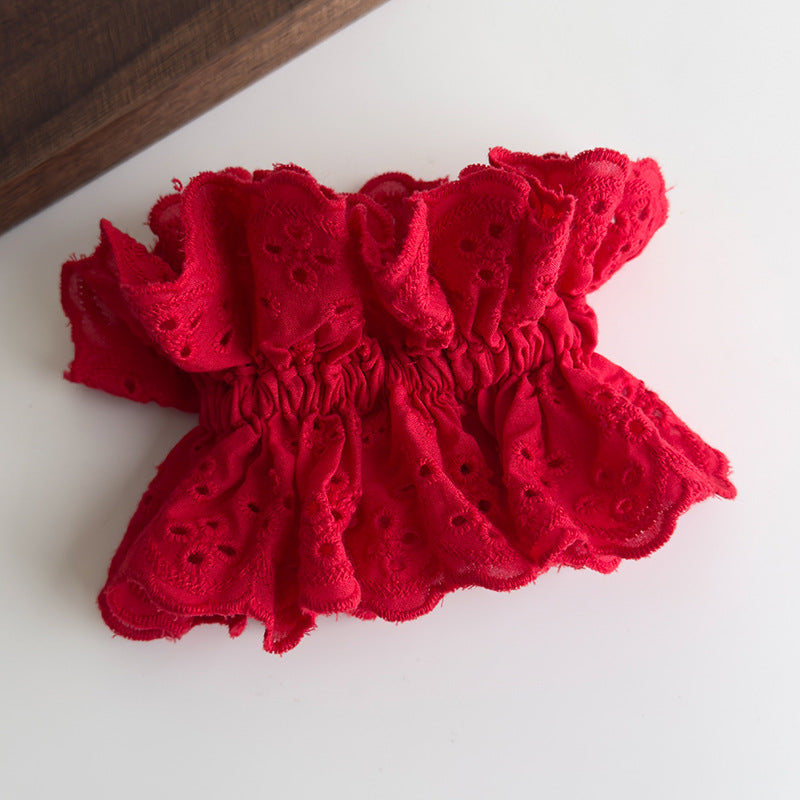 E廠-趙露思同款白色紅色蕾絲大腸髮圈女韓系高級感頭繩頭花髮飾頭飾「27091」25.06-3