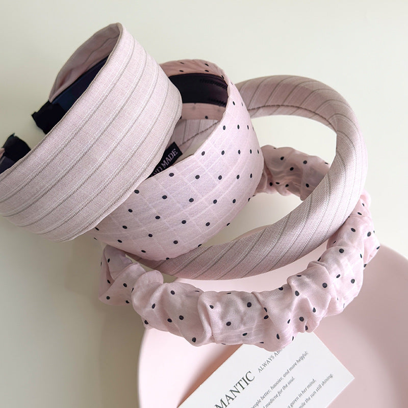 E廠-甜美粉色系波點褶皺寬邊髮箍女洗臉壓髮頭箍少女心溫柔髮捆髮飾夏「27177」25.07-1