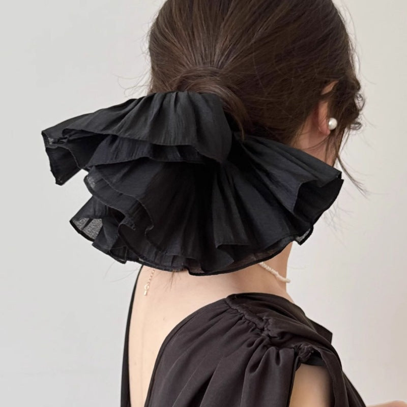 E廠-韓版超大褶皺雙層髮圈大腸圈高級感黑白頭繩頭花百搭髮飾簡約髮圈「26188」25.06-3