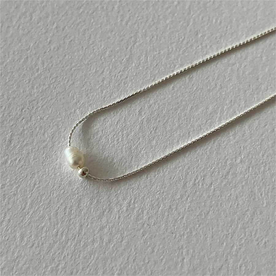 F廠-韓國韓版925純銀珍珠銀珠項鍊簡約時尚百搭ins網紅項鍊「B1138」25.09-2