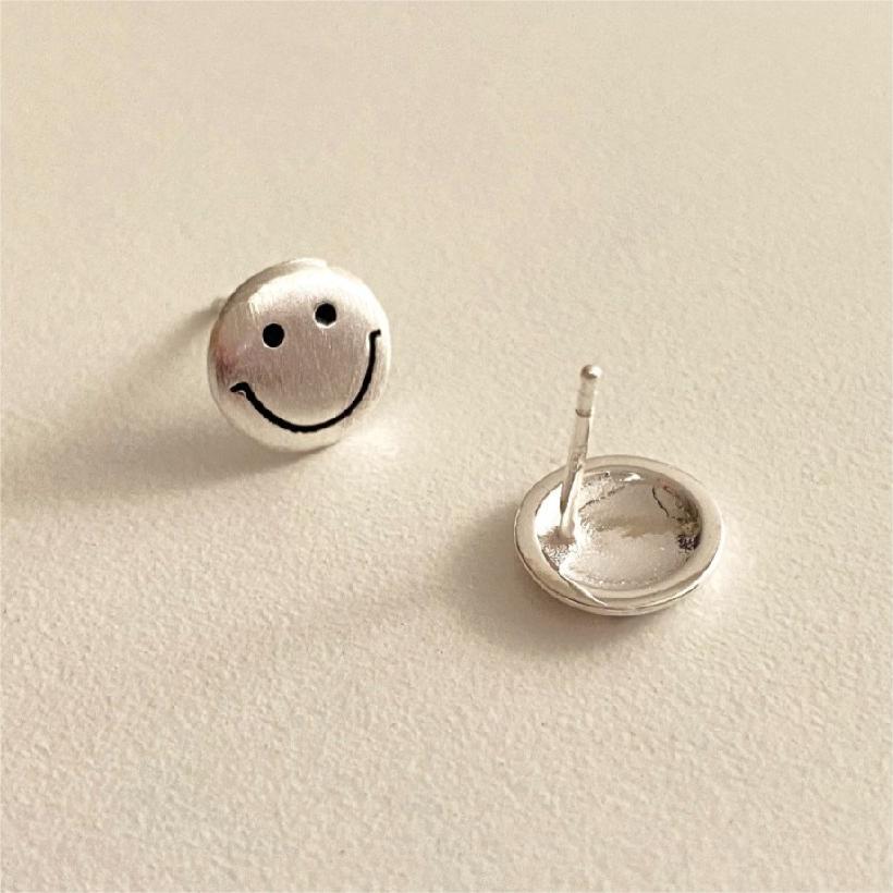 F廠-韓國韓版925純銀耳釘笑臉拉絲耳釘簡約時尚氣質ins風耳環「C1182」25.06-3