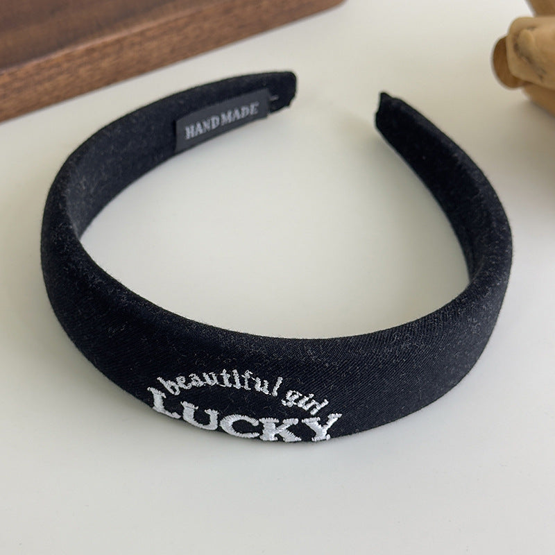 E廠-韓國網紅同款髮箍女布藝高顱頂刺繡字母髮箍髮卡百搭簡約頭箍髮飾「27082」25.06-3