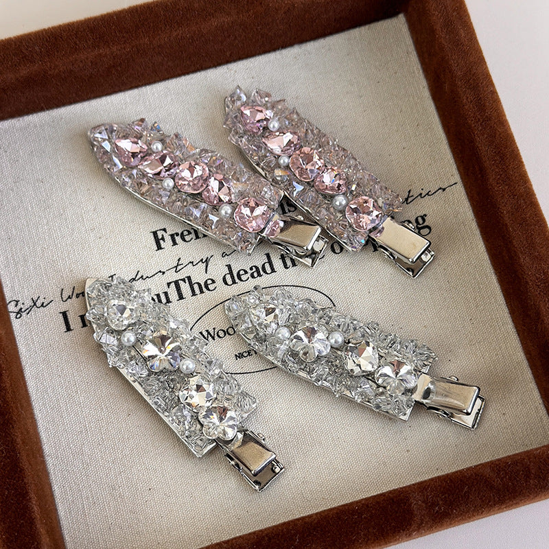 E廠-韓式閃鑽金屬鴨嘴夾小眾甜酷風辣妹碎鑽碎髮夾無痕夾側邊夾髮夾「27409」25.08-5