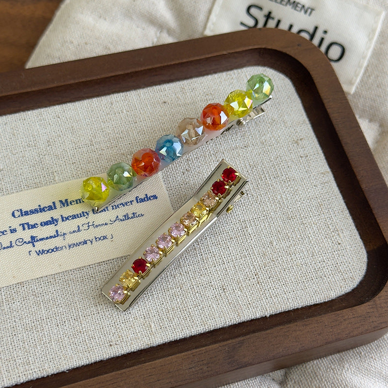 E廠-韓國ins彩色多巴胺水晶髮夾側邊瀏海碎髮一字鴨嘴夾網紅髮夾髮飾「27117」25.06-4